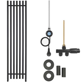 CERANO Koupelnový radiátorový set Valerio - kombinované vytápění, wifi tyč - boční jednobodové připojení - 600W - černá matná - 1560x390 mm