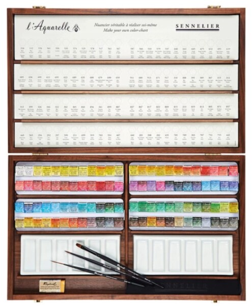 Sennelier Sennelier, 131668.96, L´Aquarelle, mistrovské akvarelové barvy v dřevěném kufříku, 96 1/2 pánviček s příslušenstvím