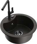 MEXEN/S - Diego granitový dřez 1-miska včetně baterie Flora, černá/zlatá metalik 6512-75-670401-70-B