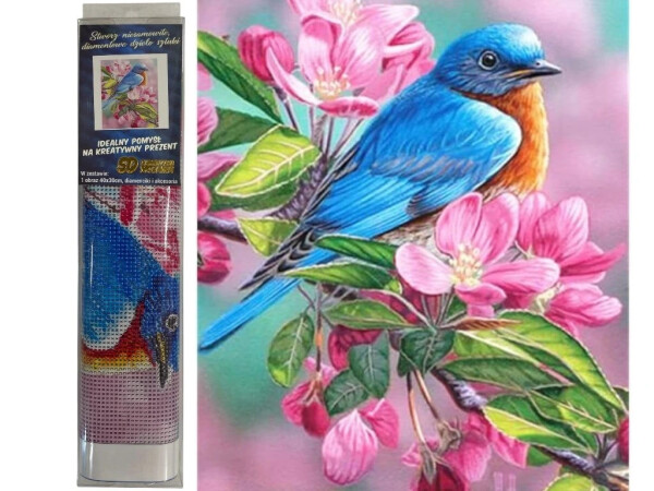 Diamantový obrázek - Ptáček na jabloni 30 x 40 cm