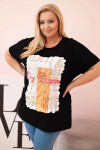 Dámská bavlněná halenka Plus Size s potiskem „Day Dream“ černá + oranžová UNI