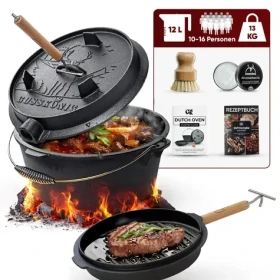 GUSSKÖNIG Litinový hrnec Dutch Oven 12L s nožičkami / Sada s příslušenstvím / předem vypálený / pro 10-16 osob (GK-7)