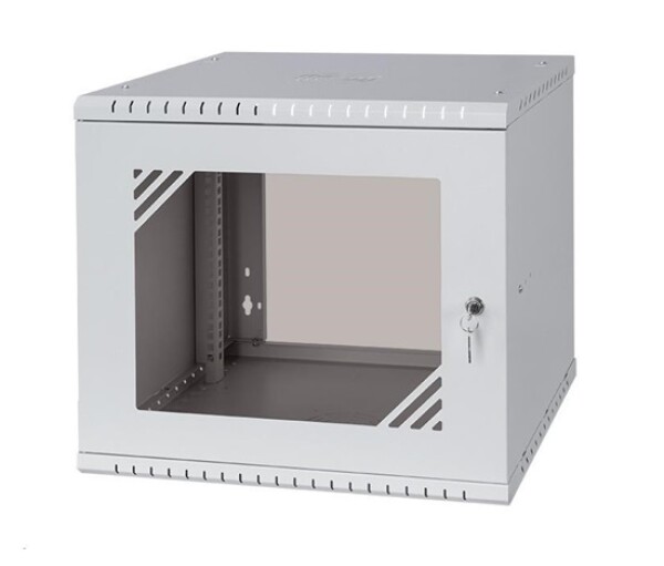 LEXI-Net 19" nástěnný rozvaděč Basic 9U 525x450, skleněné dveře, bez zad, rozložený, šedý EDF_1232026