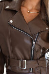 626-2 Bunda z měkké ekokůže ramon s páskem a asymetrickým zipem - čokoládová UNI