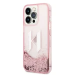 Pouzdro Karl Lagerfeld Liquid Glitter Big KL Logo iPhone 14 Pro Max růžové
