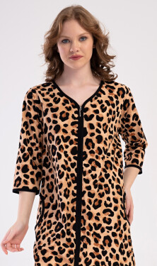 Dámské domácí šaty s tříčtvrtečním rukávem Leopard hnědá 2XL
