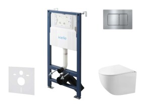 Kielle - Genesis New Set předstěnové instalace, kompaktního klozetu Gaia, Rimless, sedátka softclose a tlačítka Gemini New III, lesklý chrom 30528SS89