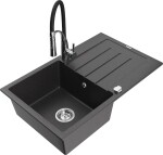 MEXEN - Bruno granitový dřez s odkapávačem včetně baterie Aster, černá kropenatá 6513-76-73450-07