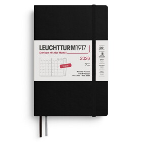 Monthly Planner & Notebook 2026 Paperback (B6+) 16 Months Black