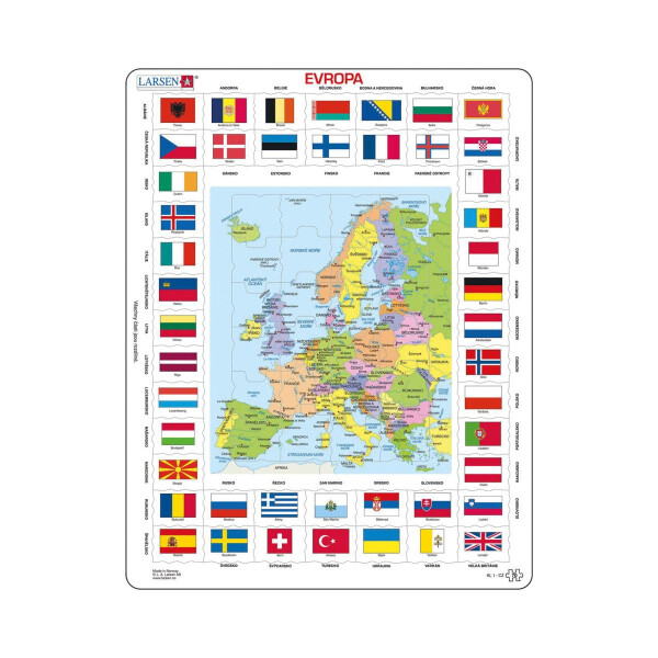 Puzzle Evropa: mapa/Vlajky 70 dílků