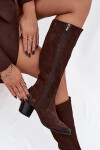 Kožené semišové kozačky na podpatku s přezkou Vyhřívané Zazoo 70156 Čokoládové 37