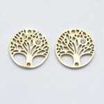 Mezidíl z nerezové oceli s kubickým zirkonem - různá provedení - strom života - 15 x 15 x 2 mm - 1 ks Barva: Zlatá