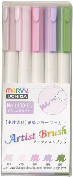 Marvy Umělecké fixy se štětcovým hrotem Artist Brush sada 5ks BOTANICAL