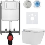 CERANO Závěsné WC s bidetem Basic/Cronus Standard - bílá lesklá - WC tlačítko Maxio/Bílá - pro zazdění - 59,3x38,4 cm