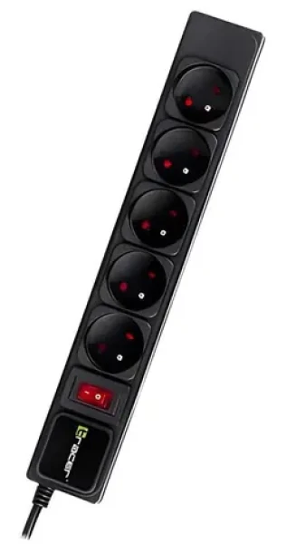 Tracer PowerGear černá / Přepěťová ochrana / 5 zásuvek / 1,5 m / 2300 W (TRALIS46843)