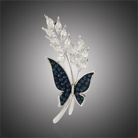 Luxusní brož Swarovski Elements Dita - motýl, perla, Stříbrná