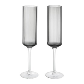 Ferm Living Sklenice Ripple Champagne Smoked Grey – set 2 ks, šedá barva, sklo, 150 ml