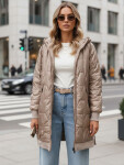 Dlouhá dámská prošívaná bunda s kapucí, béžová, FashionStreet TY5810 S