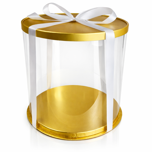 Cake star dortový box zlatý kulatý 31x46cm - bez stuhy