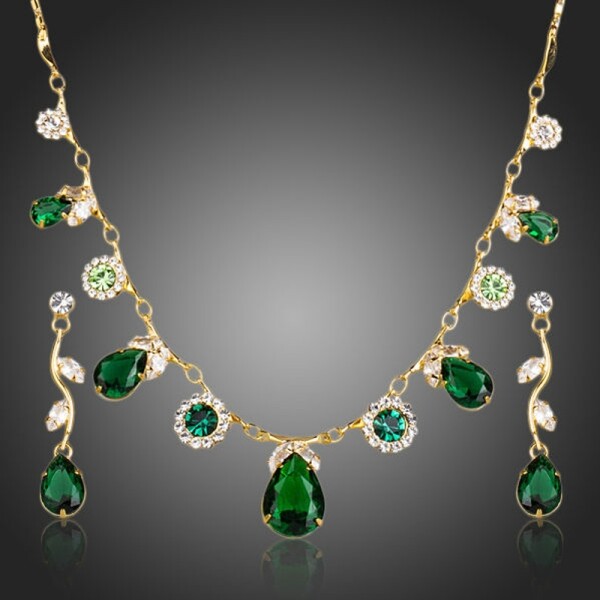 Souprava náhrdelníku a náušnic Swarovski Elements Diodore, Zelená 40 cm + 3 cm (prodloužení)