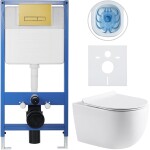 CERANO - Kompletní WC set Profi/Felci - bílá lesklá - WC tlačítko Slim/Zlatá - předstěnová instalace - 52,5x36 CER-355976