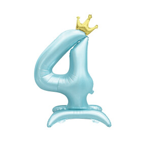 Balónek fóliový Stojící číslo 4 s korunkou světle modré 82 cm - Albi