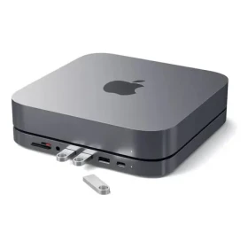 Satechi USB-C Stand Hub pro Apple Mac Mini šedá / USB-C / 3x USB-A / microSD / SD / 3.5mm jack (ST-ABHFM)
