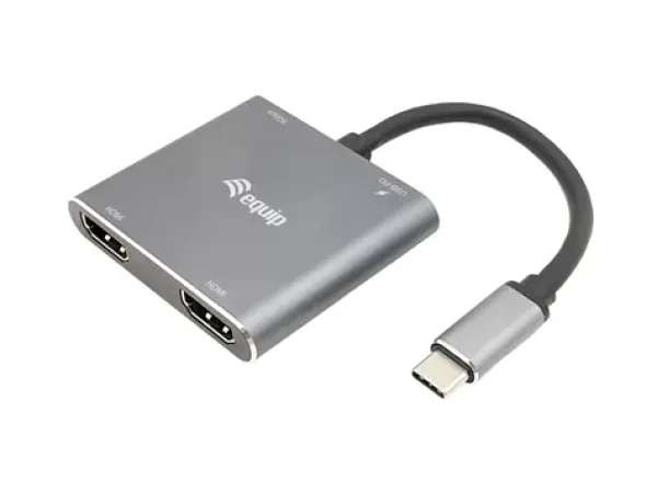 Equip USB-C MST hub stříbrná / USB-C adaptér / 2x HDMI 4K/30Hz / PD 100W / USB-A 3.2 / kabel 0,15 m (133484)