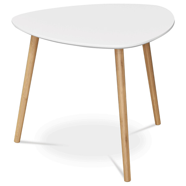 Stůl konferenční 55x55x45 cm, MDF bílá deska, nohy bambus přírodní odstín