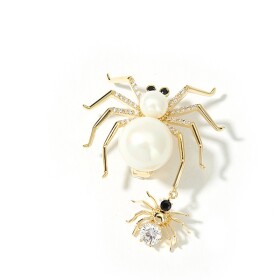 Brož s perlou Emma - pavouček pro štěstí, Zlatá