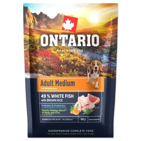 Ontario Adult Medium Fish Brown Rice 100g - vzorek (214-13167)
