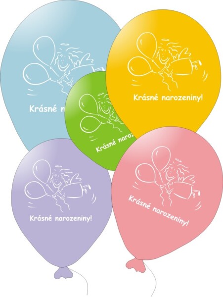 Balonky šťastné narozeniny / andílek / ,mix 5ks Balonky.cz Balonky šťastné narozeniny / andílek / ,mix 5ks Balonky.cz