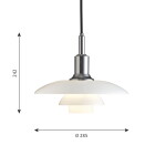 Louis Poulsen Závěsná lampa PH 3/2 Chrome, bílá barva, stříbrná barva, sklo, kov