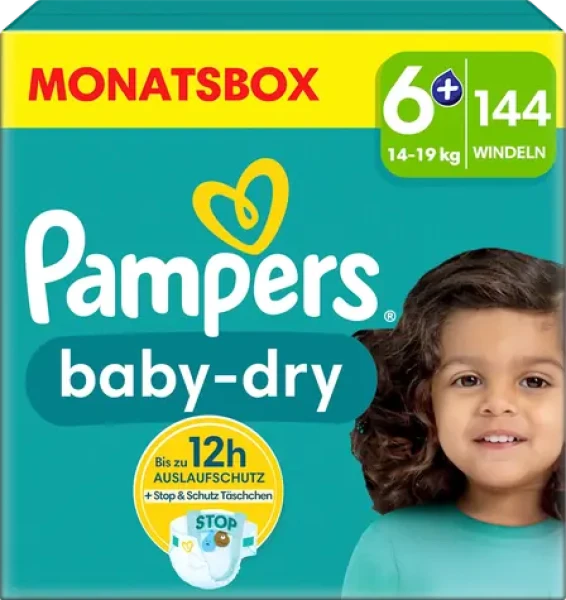 Pampers Baby Dry 14-19kg (144 ks) / plenkové kalhotky / velikost 6+ (14-19kg) (8700216291149)