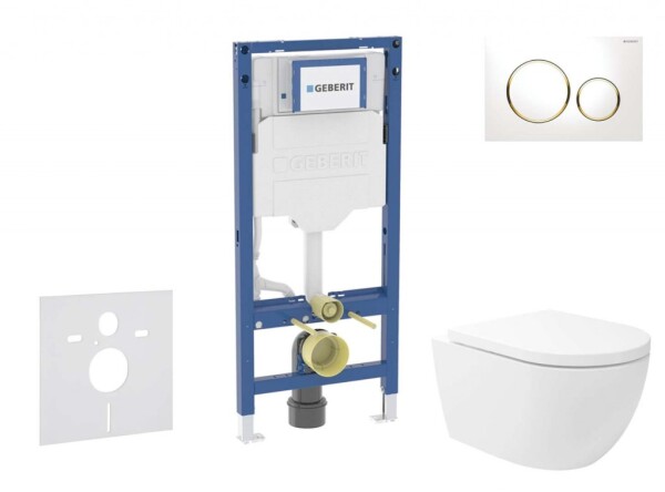 GEBERIT - Duofix Set předstěnové instalace, klozetu Oudee Vortex a sedátka softclose, tlačítko Sigma20, bílá/pozlacená SANI11CA3176B