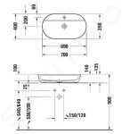 DURAVIT - Luv Umyvadlo na desku, 700x400 mm, bez přepadu, s otvorem pro baterii, WonderGliss, bílá/matná bílá 03807026001