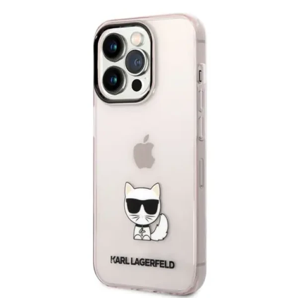 Pouzdro Karl Lagerfeld Choupette Logo iPhone 14 Pro - růžové
