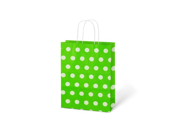 Papírová dárková taška zelená s bílým puntíkem 27 cm Papírová dárková taška zelená s bílým puntíkem 27 cm