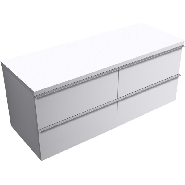 CERANO - Koupelnová skříňka Velora - bílá matná, úchytka chromová + deska pod umyvadlo Navira Pro - 36 mm - 140x56,6x46,5 CER-668534