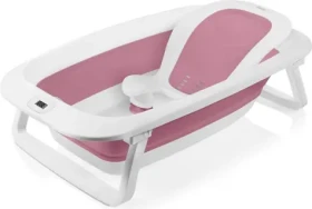 LIONELO Skládací vanička Babybubble s teploměrem a lehátkem Pink Magnolia (LOC-BABYBUBBLE(PMAG))