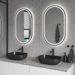 Erga Gwen, oválné LED zrcadlo 60x100cm v černém kovovém rámu, 3 barvy světla, přední osvětlení, vyhřívací podložka proti zapaření, ERG-V01-GWEN-… ERG-V01-GWEN-6010-BK