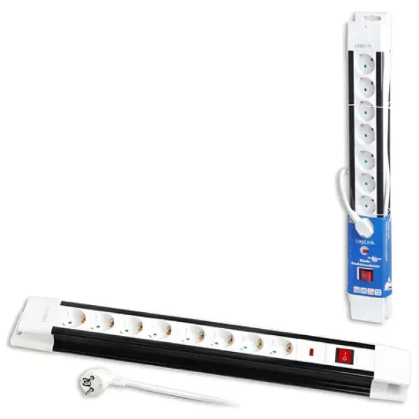 LogiLink prodlužovací kabel 8x černo-bílá / Prodlužovací kabel / 8 zásuvek / 3 m / 230V/16A/3500W / vypínač (LPS207)