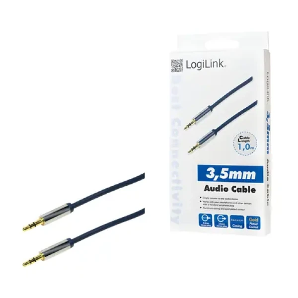 LogiLink Audio kabel Jack 3,5mm (M) - Jack 3,5mm (M) modrý / Audio kabel / propojovací / 1 m / pozlacené konektory (CA10100)
