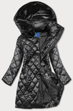 Černá dámská bunda kožíškovým límcem (J9-068) odcienie czerni