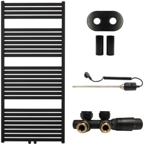 CERANO Koupelnový radiátorový set Vincenzo - kombinované výtápění, termo tyč - středové připojení 50 mm - 600W - černá matná - 1340x600 mm