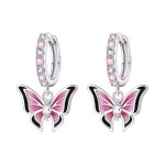 Stříbrné náušnice Motýl v růžovo-černém designu - stříbro 925/1000, Růžová