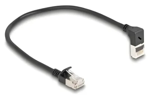 Delock RJ45 Cat.6A S/FTP Slim patch kabel černá / Síťový kabel / 0,25 m / RJ45 přímý - RJ45 pravoúhlý (80285)