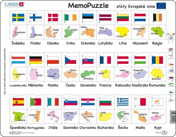 Puzzle MAXI Memo státy, hlavní města, vlajky/54 dílků