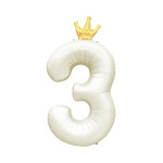 Balónek fóliový 82 cm světle krémový s korunkou číslo 3 - Albi