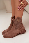 Dámské kotníkové boty na nízkém podpatku s krajkovým vzorem S.Barski HY61-8025 Hnědé 40